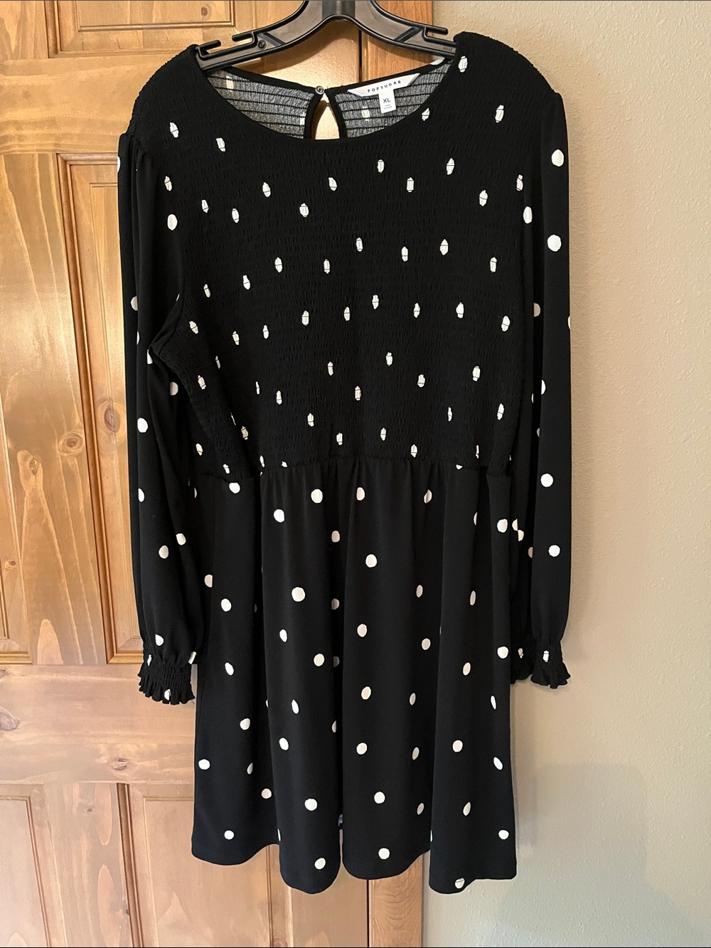 POPSUGAR Black and White Polka Dot Long-Sleeve Smocked Dress